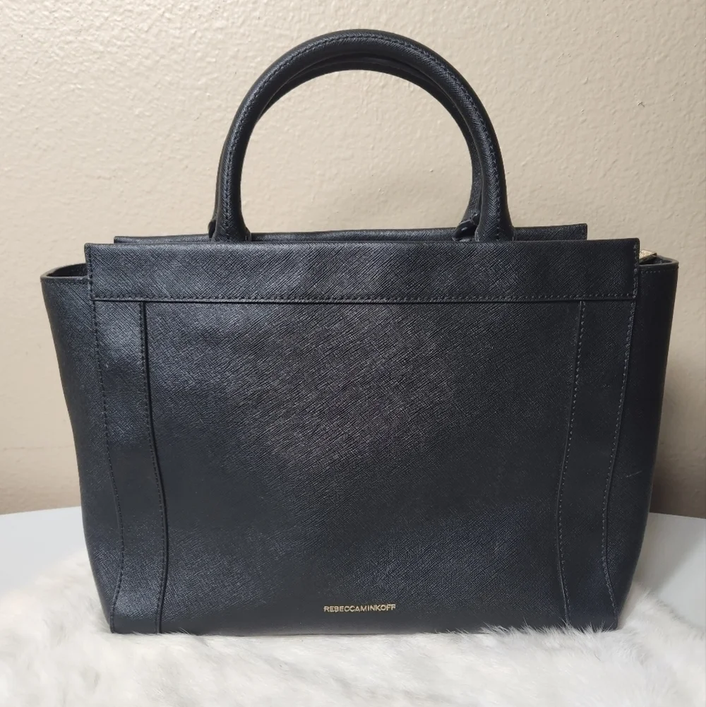 Rebecca Minkoff Monroe Black Saffiano Leather Purse Tote w/Crossbody Strap